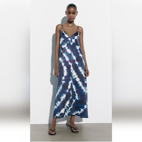 Anna-Kaci Women's Tie Dye Midi Slip Dress with Cowl Neckline and Spaghetti Straps